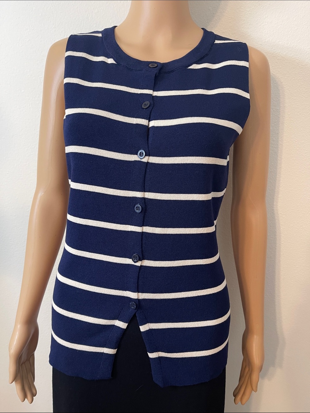 NWT Sweater Navy Striped Sleeveless Button-Down S-M